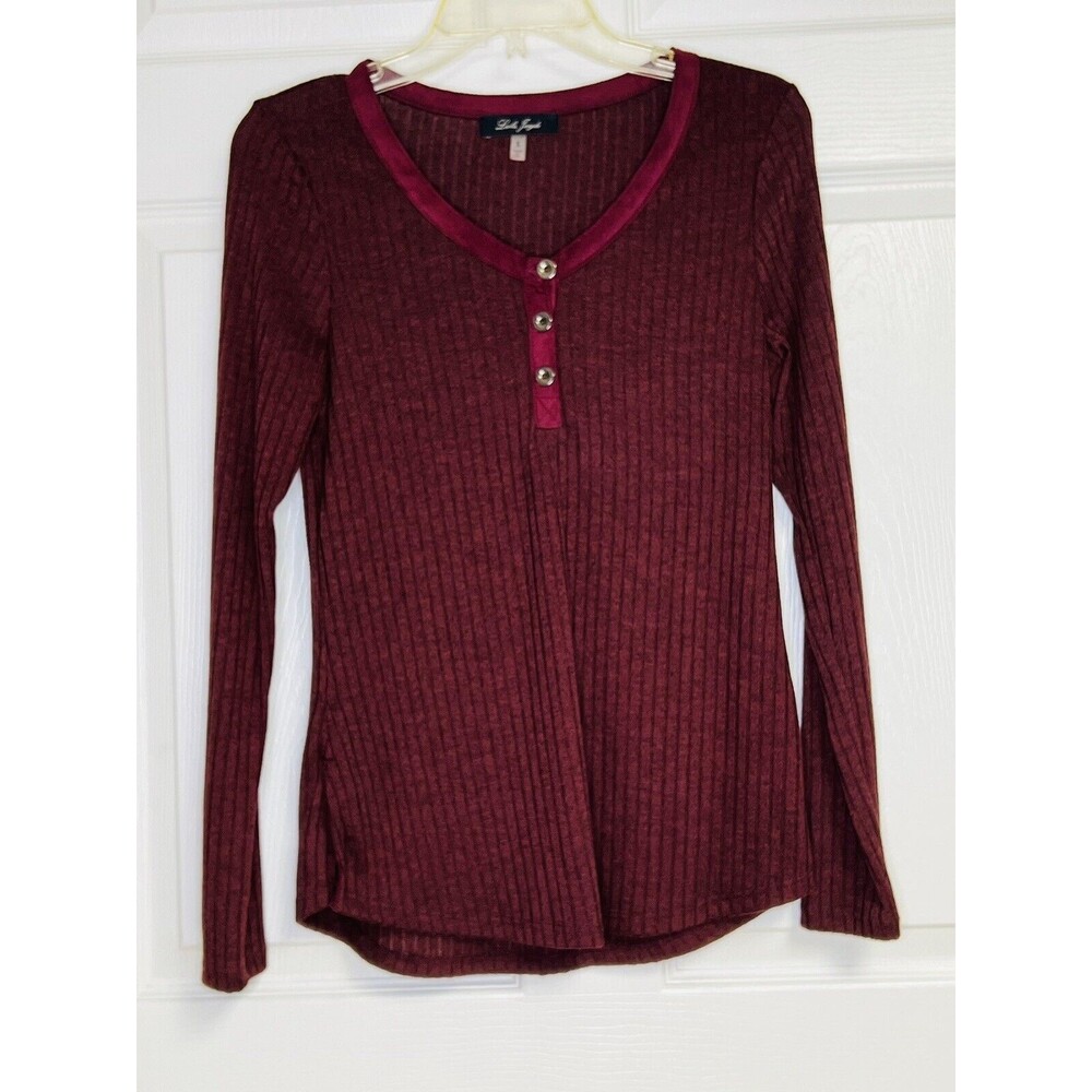Laila Jayde Women Blue Long Sleeve Henley Small Maroon 3 button